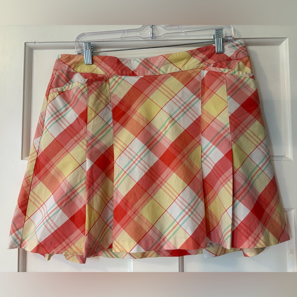 Lady Hagen Womens Skort Skirt Sz 10 Pleated Orange Plaid Preppy Golf Pickleball